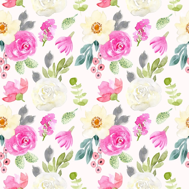 Premium Vector White Pink Green Floral Watercolor Seamless Pattern