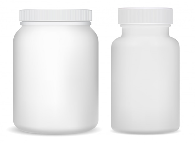 Premium Vector | White plastic supplement bottles. sport jar