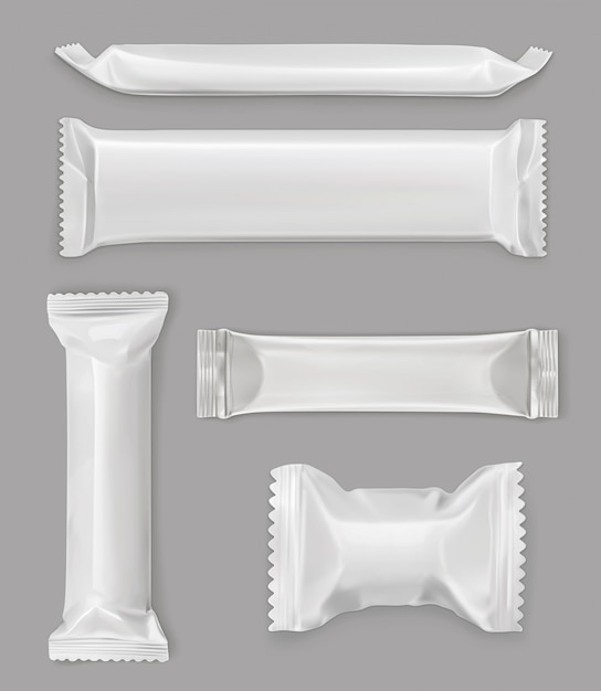 Download White polyethylene package, chocolate bar, mockup set | Premium Vector