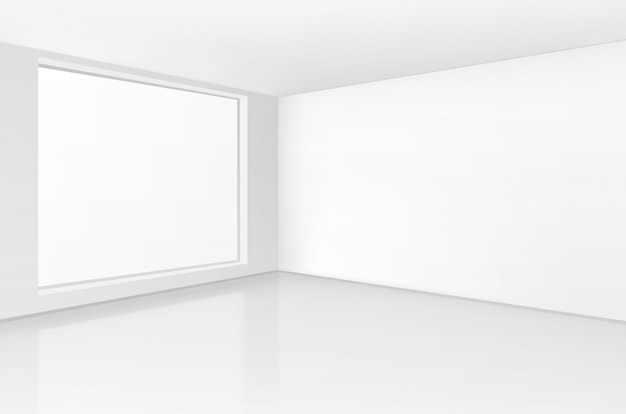 空の壁の背景を持つ最小限のスタイルで白い部屋のインテリア プレミアムベクター