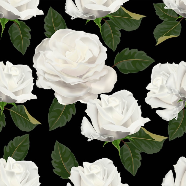 Premium Vector White Rose Seamless Pattern