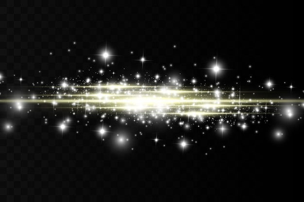 白い火花と金色の星が特別な光の効果を輝かせます 透明な背景に輝きます プレミアムベクター