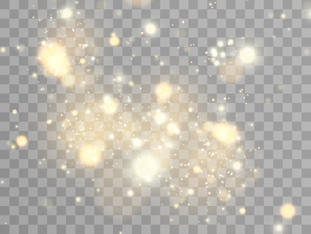 白い火花と金色の星が特別な光の効果を輝かせます 透明な背景に輝きます プレミアムベクター