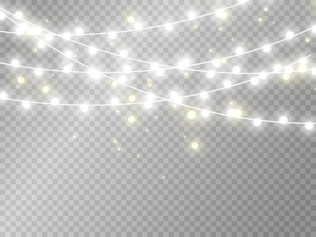 白い火花と金色の星が特別な光の効果を輝かせ 透明な背景に輝きます プレミアムベクター