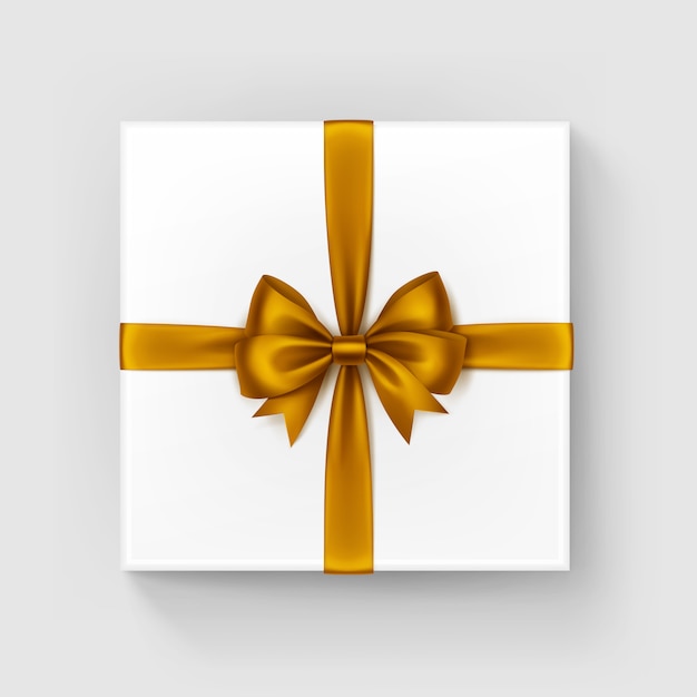 Premium Vector | White square gift box with shiny orange yellow satin ...