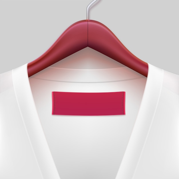 Premium Vector | White t-shirt with label hanging on a hanger.