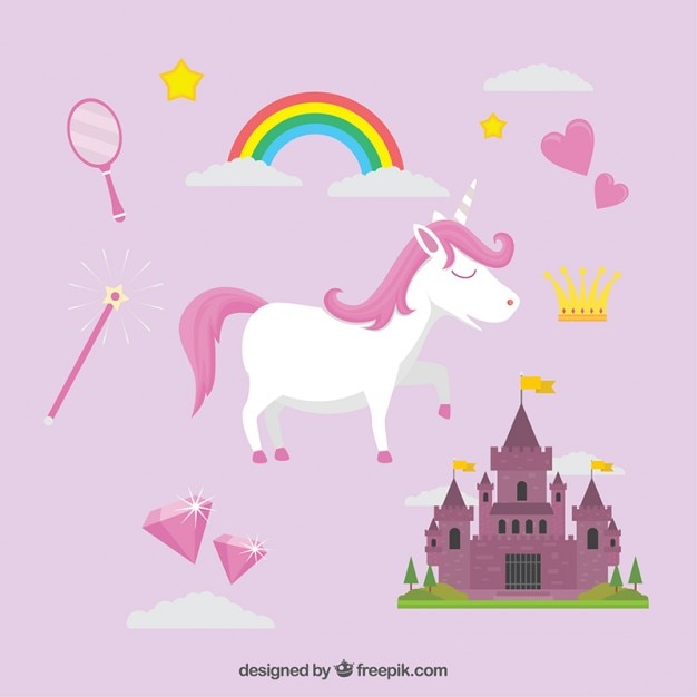 White unicorn with fairy tales elements
