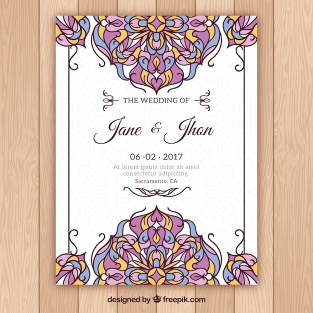 Download Free Vector | White wedding card with multicolor mandala ...