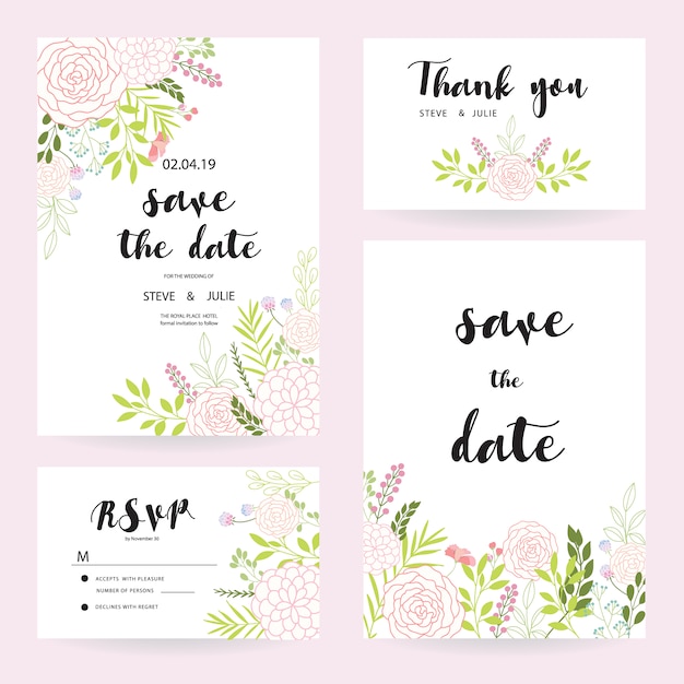 White wedding cards with flowers
collection