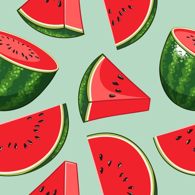 Premium Vector | Whole watermelon with slices design seamless pattern