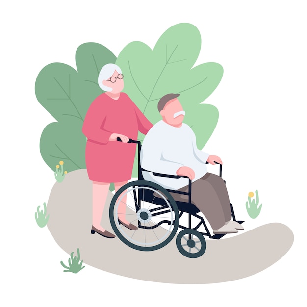 Wife helping disabled husband Premium Vector