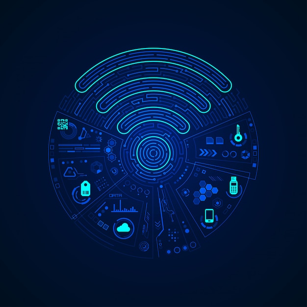 Wifi sign with digital communication interface Premium Vector