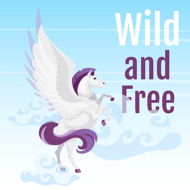 ワイルドで無料のソーシャルメディアの投稿 ギリシャ神話の生き物 ペガサスは空を飛ぶ 翼を持つ馬 Webバナーデザインテンプレートです プレミアムベクター