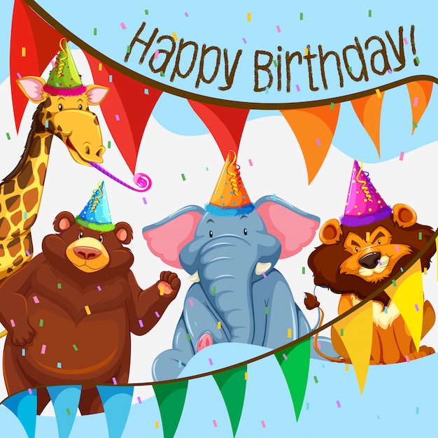 Wild animal birthday party | Free Vector