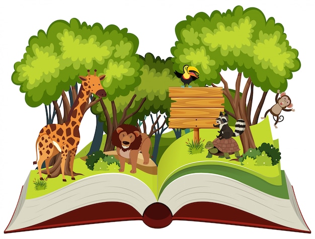 Wild animal and jungle theme pop up book Premium Vector