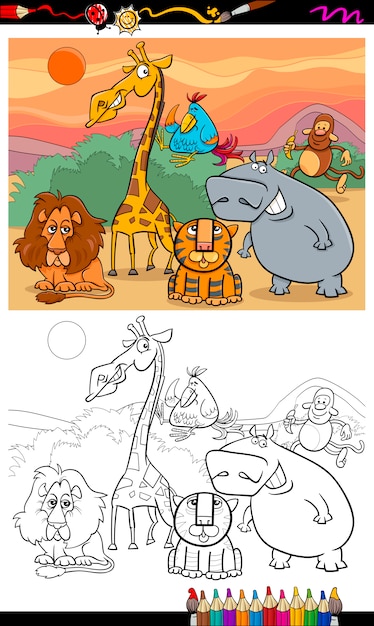 Download Wild animals cartoon coloring book | Premium Vector