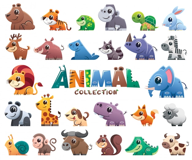 Wild animals cartoons collection Premium Vector