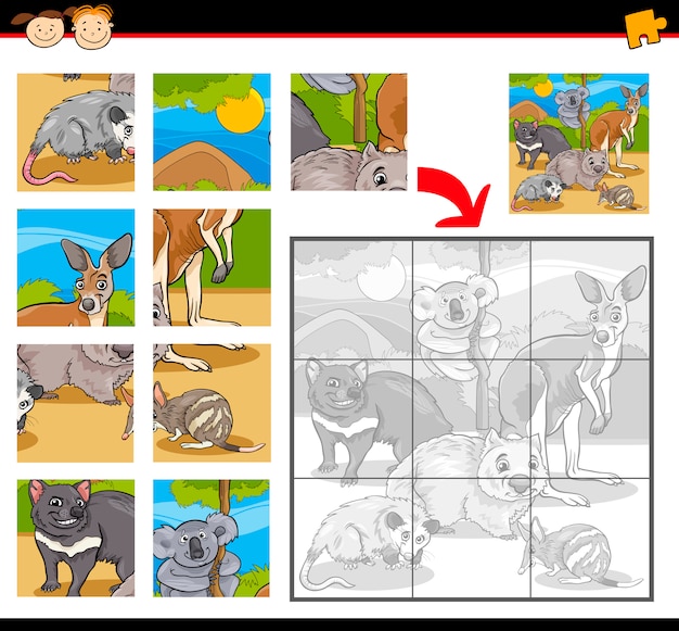 Download Wild animals jigsaw puzzle game | Premium Vector