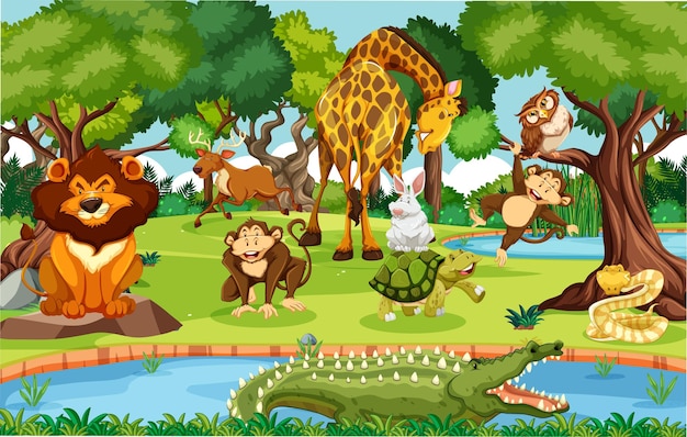 Free Vector | Wild animals in the jungle