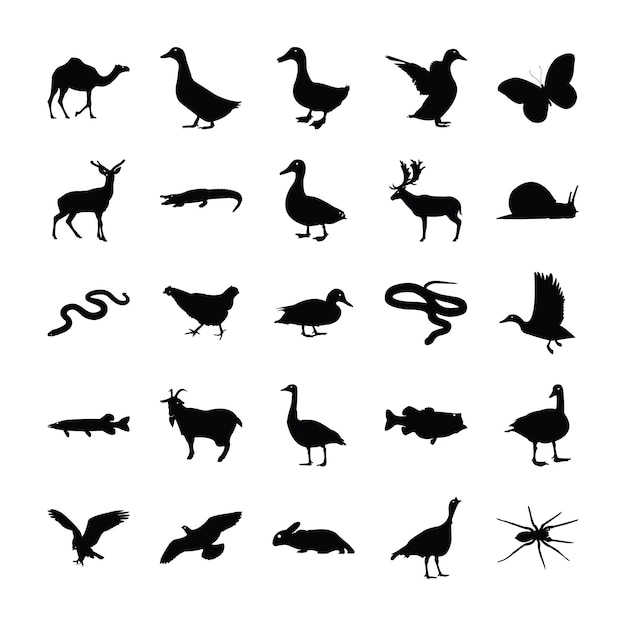 野生動物の絵文字セット プレミアムベクター