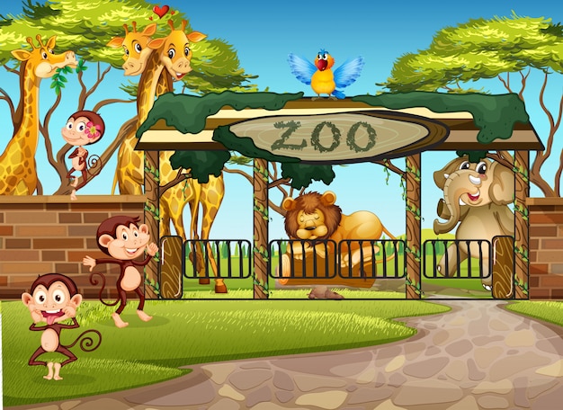 Premium Vector | Wild animals in the zoo