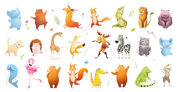 Premium Vector Wild Baby Animals Big Clipart Collection Of Wildlife Illustration