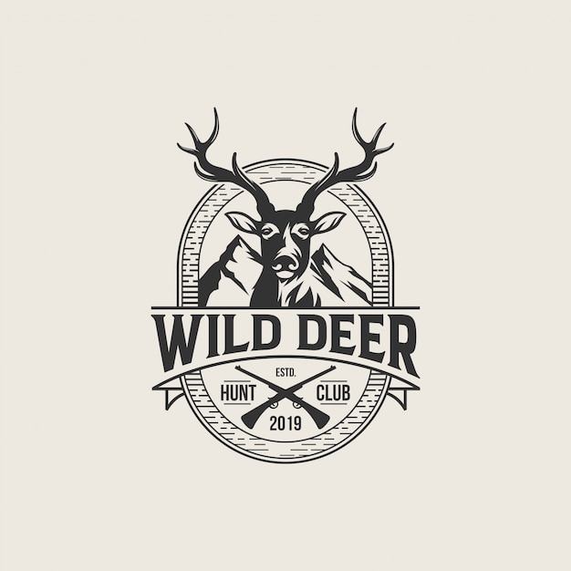 Wild deer vintage logo design vector template | Premium Vector