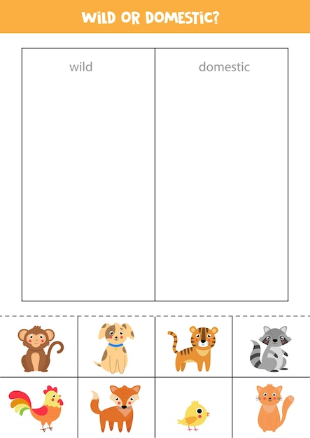 premium vector wild or domestic animals sorting game for preschool