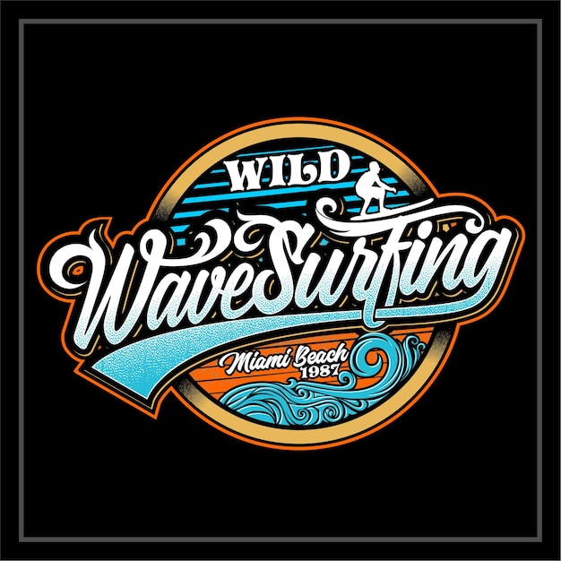 Premium Vector | Wild wave surfing label