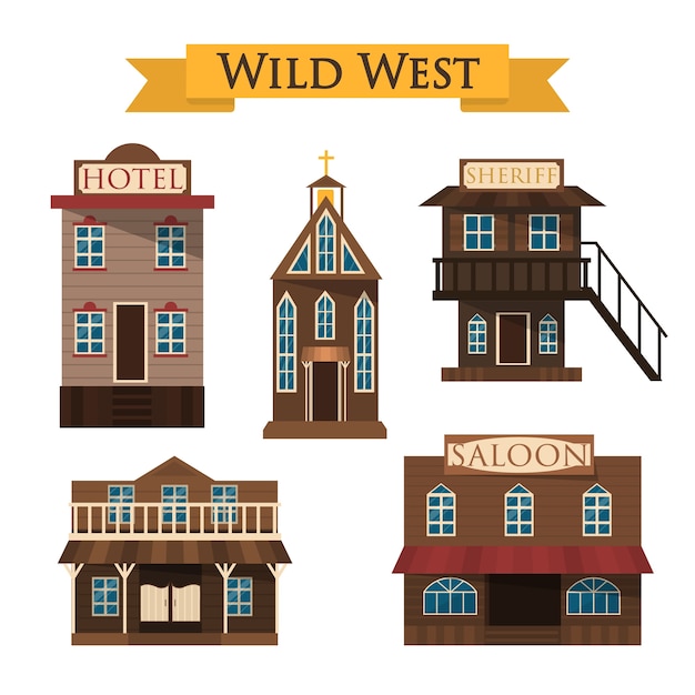 Premium Vector | Wild west architecture. saloon, hotel and sheriff