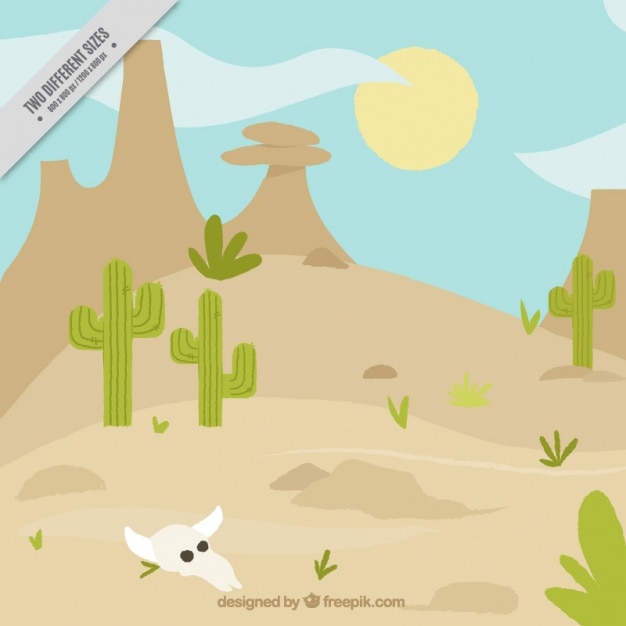 Wild west background with cactus and animal\
skull