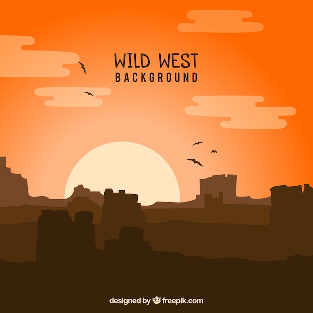 Wild west background with mountains and
birds