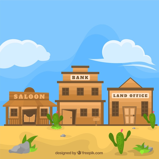 Free Vector Wild West Background With Saloon And Bank