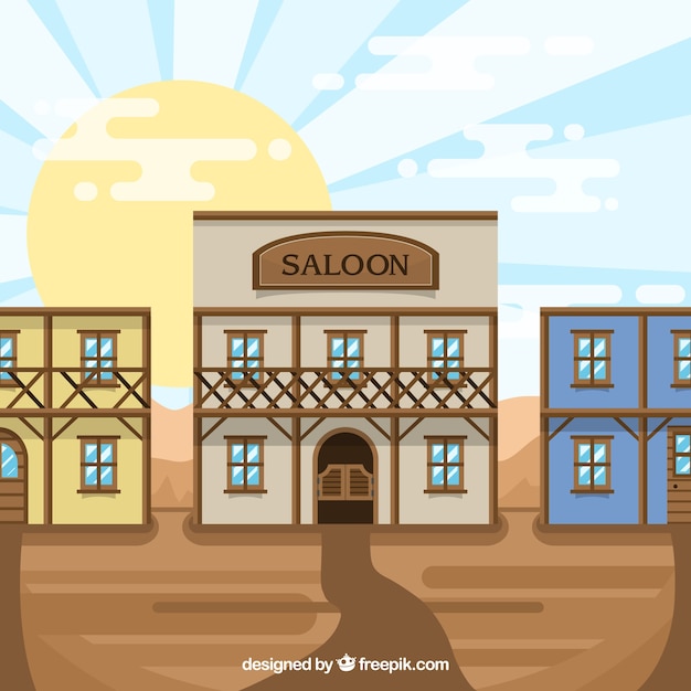 Free Vector | Wild west scene with saloon in flat design