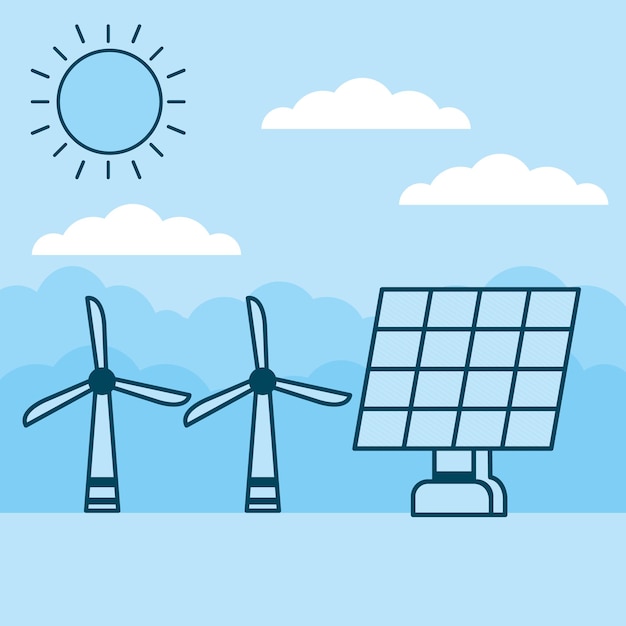 Premium Vector Wind Turbines And Solar Panel Illustration