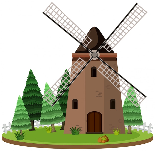 Premium Vector | Windmill and pine tree island