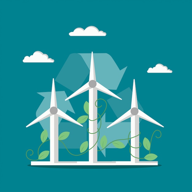 Premium Vector | Windmills wind turbines illustration