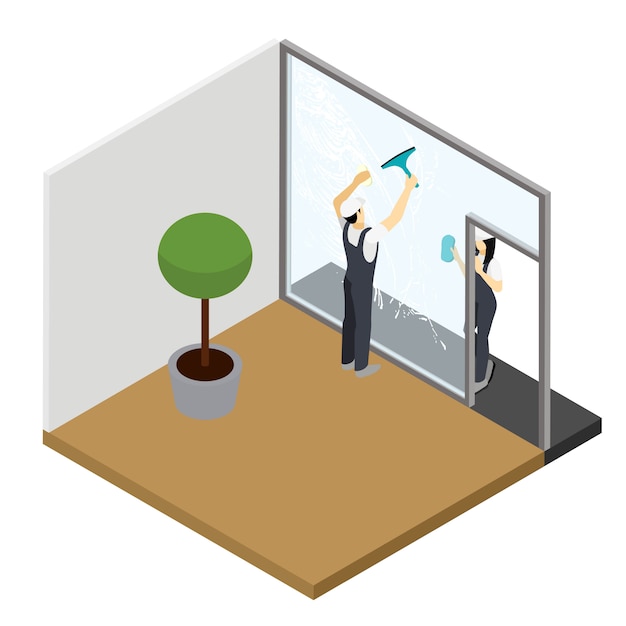 Window cleaning Isometric Interior\
Composition