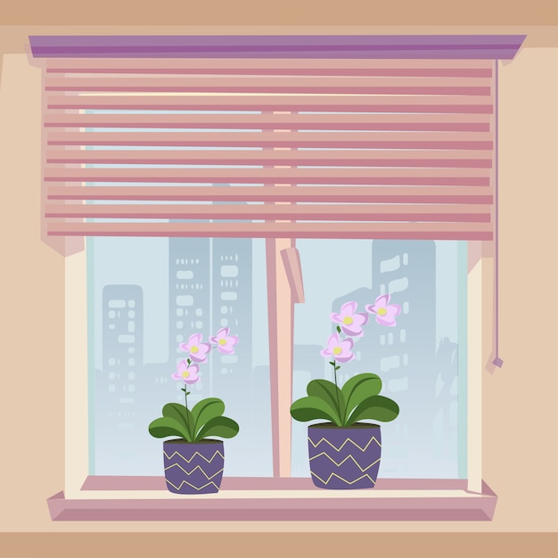 Windowsill Decoration Flowerpot Bloom Pink Flower Vector Premium