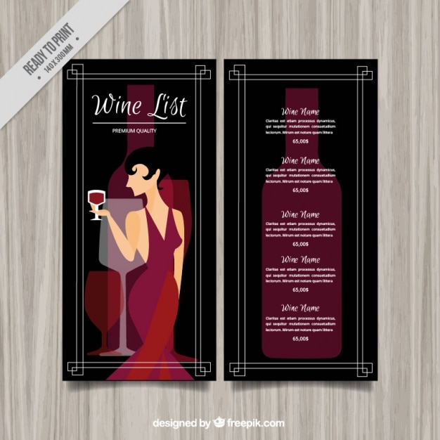 Wine list with black background