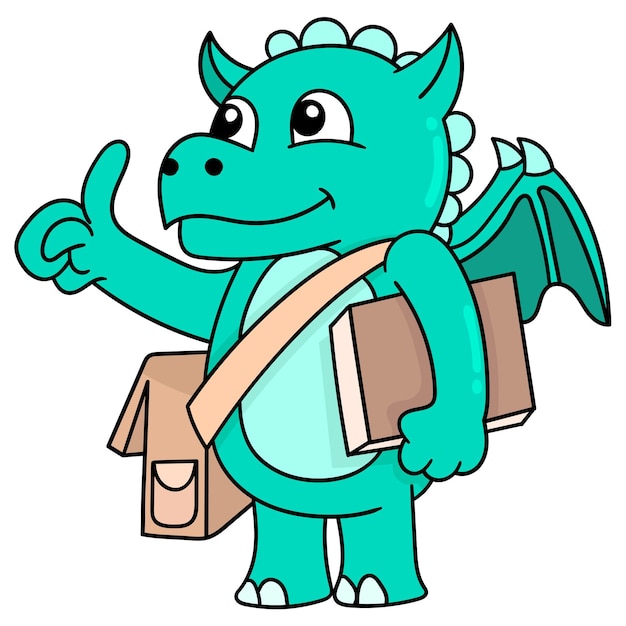 Premium Vector | Winged dinosaurs carrying books will study to school ...