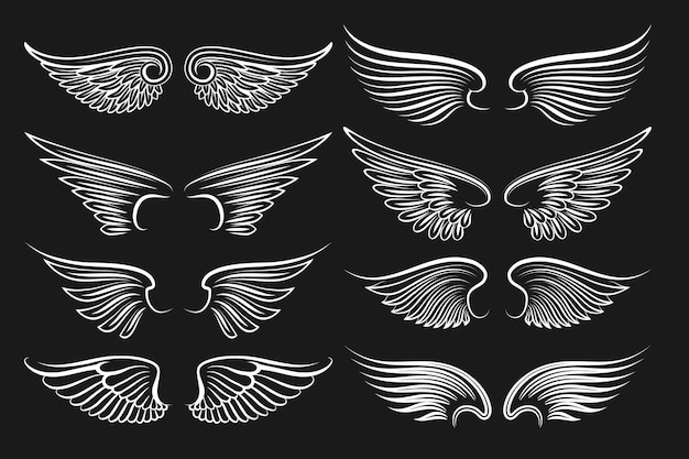 翼の黒い要素 天使と鳥の羽 白い翼のイラスト 無料のベクター