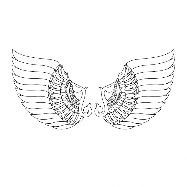 Download Wings mandala zentangle in lineal style | Premium Vector