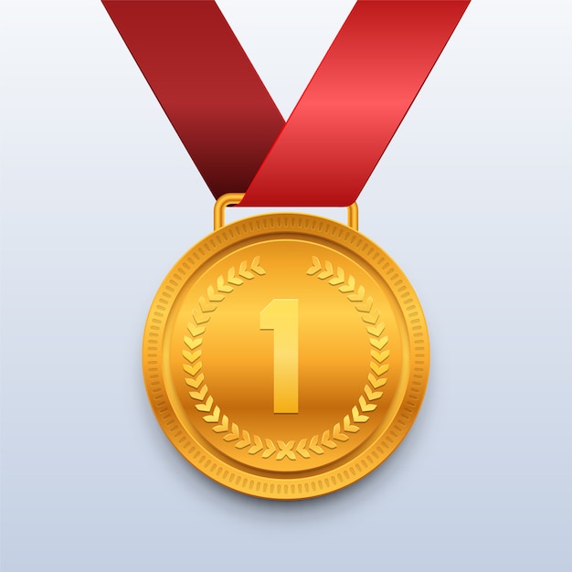 Premium Vector | Winner gold medal with red ribbon