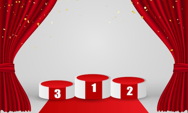 Premium Vector | Winners podium with red curtain background. grand
