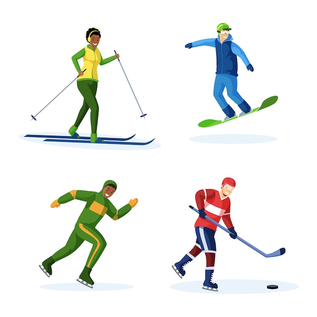 Winter activities flat vector illustrations set Vector | Premium Download