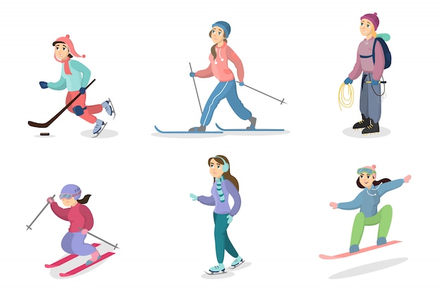 Premium Vector | Winter activities set. people skiing and snowboarding ...