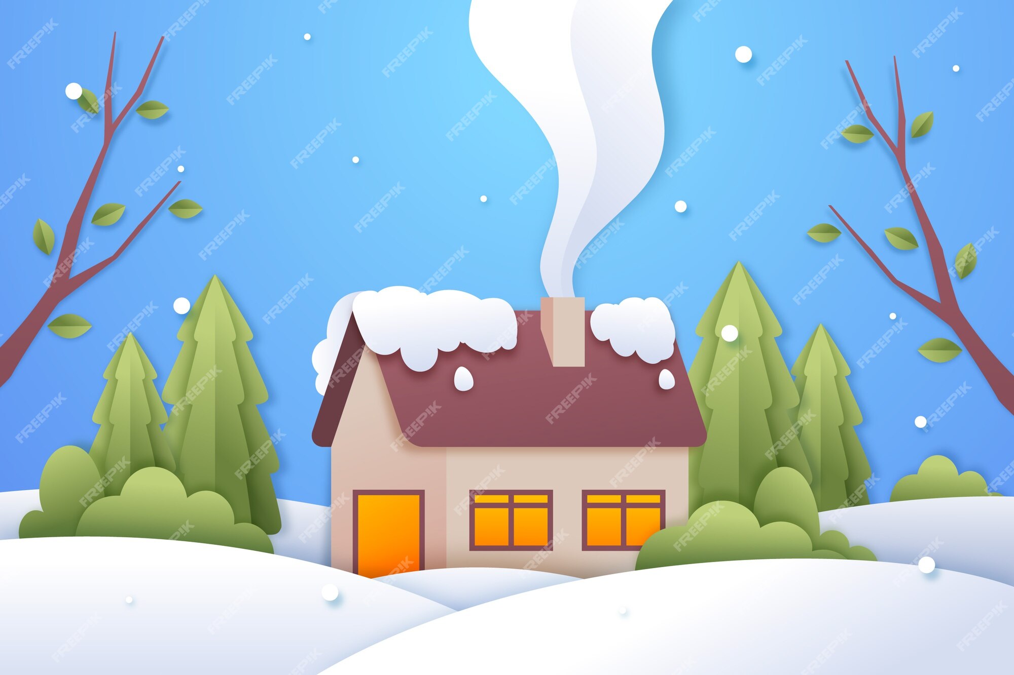 Free Vector | Winter background in paper style