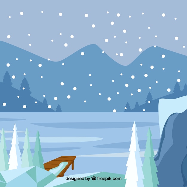 Winter background with a frozen lake