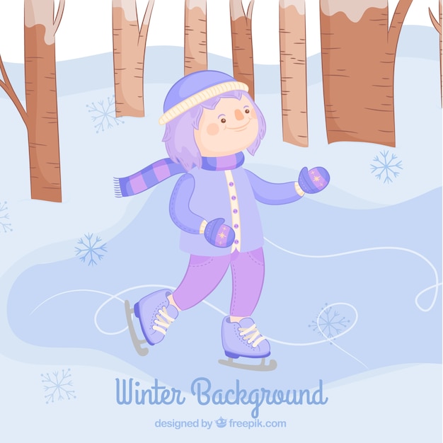 Winter background with a girl ice\
skating